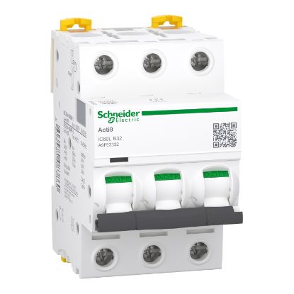 Picture of Miniature circuit breaker (MCB), Acti9 iC60L, 3P, 32A, B curve, 15000A (IEC/EN 60898-1), 20kA (IEC/EN 60947-2)