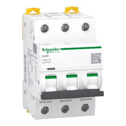 Picture of Miniature circuit breaker (MCB), Acti9 iC60L, 3P, 2A, B curve, 15000A (IEC/EN 60898-1), 100kA (IEC/EN 60947-2)