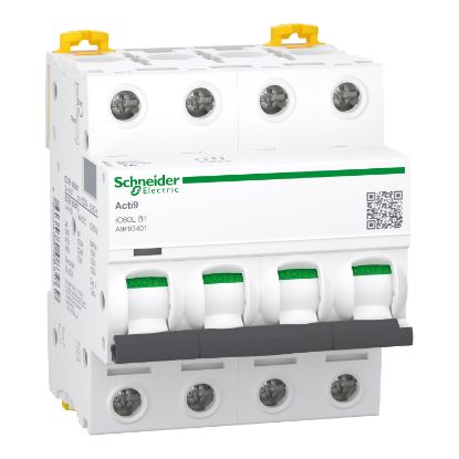 Picture of Miniature circuit breaker (MCB), Acti9 iC60L, 4P, 1A, B curve, 15000A (IEC/EN 60898-1), 100kA (IEC/EN 60947-2)