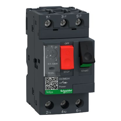 Picture of TeSys Deca, Motor circuit breaker, TeSys Deca, 3P, 0.4 to 0.63A, thermal magnetic, screw clamp terminals, button control