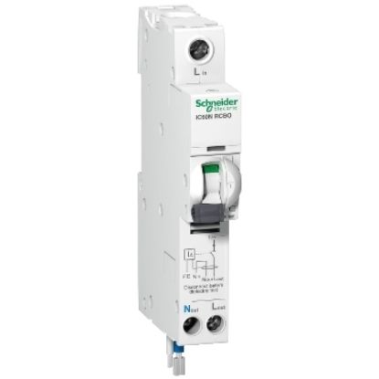 Picture of Acti9, Residual current breaker with overcurrent protection (RCBO), Acti9 iC60N RCBO, 1P + Ns, 10A, 30mA, A type, 6000A