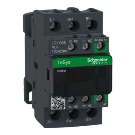 Picture of TeSys; TeSys Deca, Contactor, 3P(3 NO), AC-3/AC-3e, 0 to 440V, 25A, 100 to 250VAC/DC coil