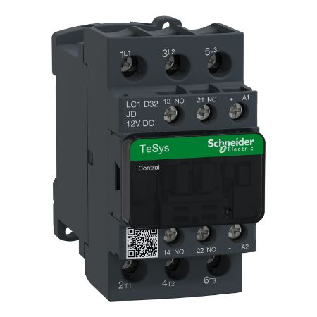 Picture of TeSys D, Contactor, 3P(3 NO), AC-3/AC-3e, 0 to 440V, 32A, 12VDC coil