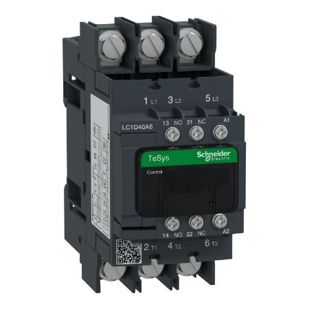 Picture of Contactor, TeSys Deca, 3P(3 NO), AC-3/AC-3e, <=400V, 40A, 220V AC 50/60Hz coil, lugs-ring terminals