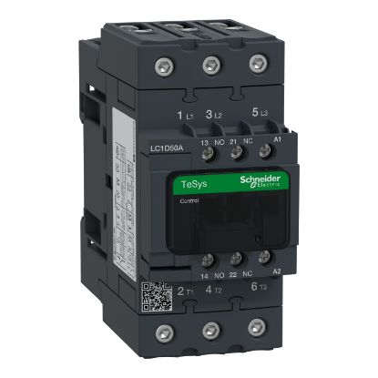 Picture of TeSys; TeSys Deca, Contactor, 3P(3 NO), AC-3/AC-3e, 0 to 440V, 50A, 200VAC 50/60Hz coil