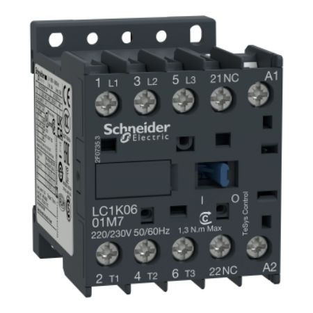 Picture of Contactor, TeSys K, 3P, AC-3/AC-3e,<=440V 6A, aux. 1NC, 230...240V AC coil