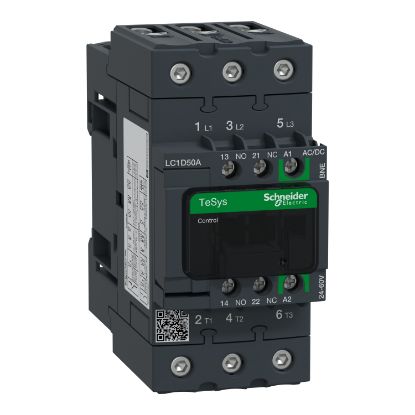 Picture of TeSys; TeSys Deca, Contactor, 3P(3 NO), AC-3/AC-3e, 0 to 440V, 50A, 24 to 60VAC/DC coil, EverLink