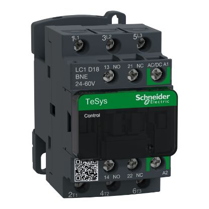 Picture of TeSys; TeSys Deca, Contactor, 3P(3 NO), AC-3/AC-3e, 0 to 440V, 18A, 24 to 60VAC/DC coil