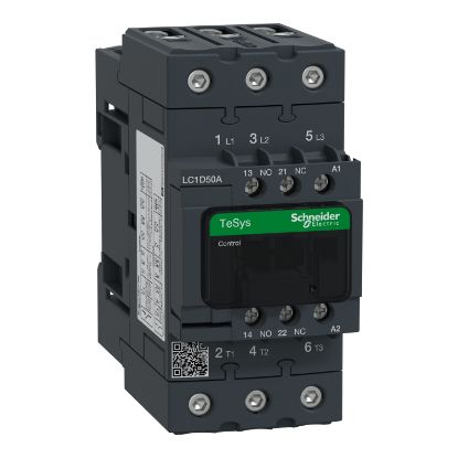 Picture of TeSys; TeSys Deca, Contactor, 3P(3 NO), AC-3/AC-3e, 0 to 440V, 50A, 600VAC 50/60Hz coil