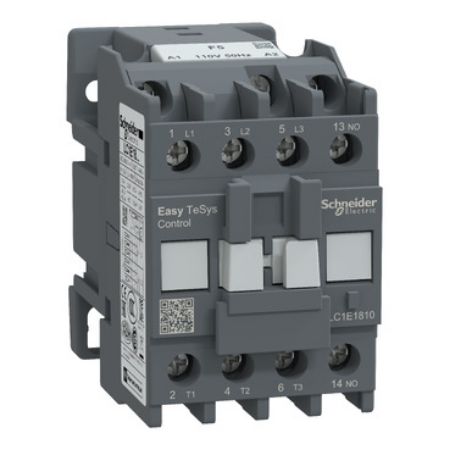 Picture of Contactor,Easy TeSys Control,LC1E,3P(3NO),AC-3,<=440V,18A,110V AC coil,50Hz,1NO auxiliary contact