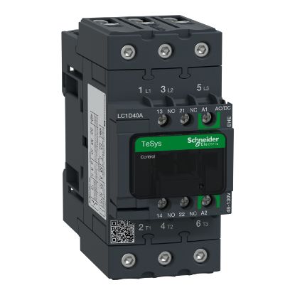 Picture of TeSys; TeSys Deca, Contactor, 3P(3 NO), AC-3/AC-3e, 0 to 440V, 40A, 48 to 130VAC/DC coil, EverLink