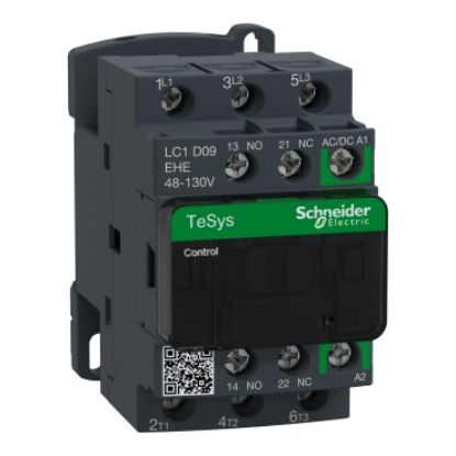 Picture of TeSys; TeSys Deca, Contactor, 3P(3 NO), AC-3/AC-3e, 440V 9A, 48 to 130VAC/DC coil, EverLink+springs