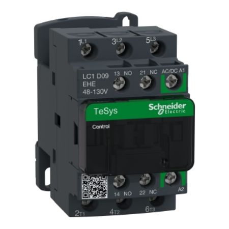 Picture of TeSys; TeSys Deca, Contactor, 3P(3 NO), AC-3/AC-3e, 440V 9A, 48 to 130VAC/DC coil, EverLink+springs