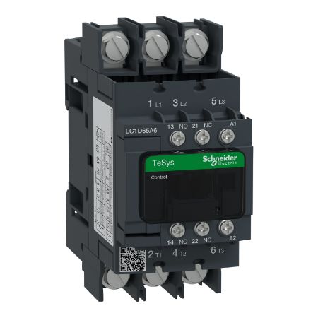 Picture of Contactor, TeSys Deca, 3P(3 NO), AC-3/AC-3e, <=400V, 65A, 24V AC 50/60Hz coil, lugs-ring terminals