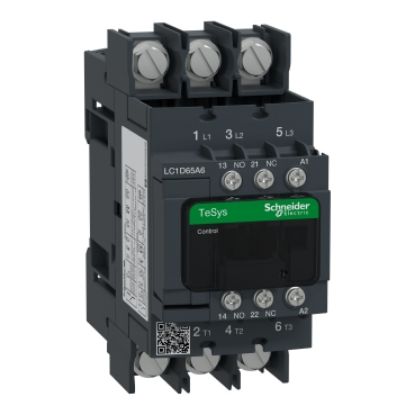 Picture of Contactor, TeSys Deca, 3P(3 NO), AC-3/AC-3e, <=400V, 65A, 220V AC 50/60Hz coil, lugs-ring terminals