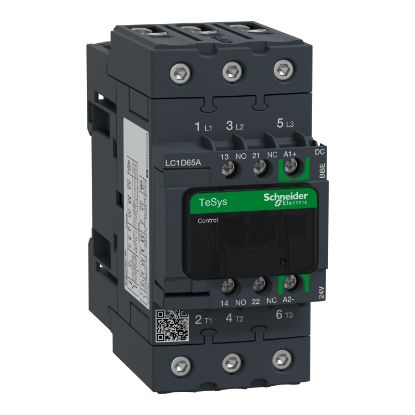 Picture of TeSys; TeSys Deca, Contactor, 3P(3 NO), AC-3/AC-3e, 0 to 440V, 65A, 24VDC coil, EverLink