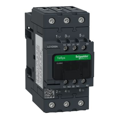 Picture of TeSys; TeSys Deca, Contactor, 3P(3 NO), AC-3/AC-3e, 0 to 440V, 50A, 24VAC 50/60Hz coil