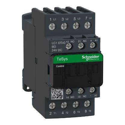 Picture of TeSys; TeSys Deca, Contactor, 4P(4 NO), AC-1, 0 to 440V, 40A, 24VDC standard coil