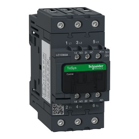 Picture of TeSys; TeSys Deca, Contactor, 3P(3 NO), AC-3/AC-3e, 0 to 440V, 65A, 72VDC standard coil