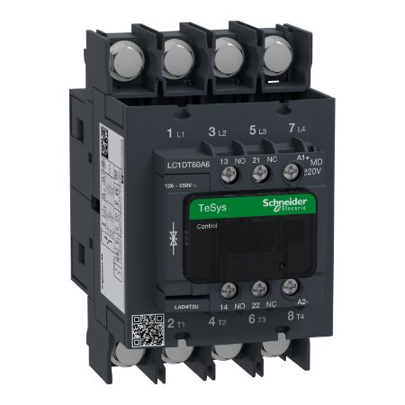 Picture of Contactor, TeSys Deca, 4P(4 NO), AC-1, <=440V, 60A, 220VDC standard coil, lugs-ring terminals