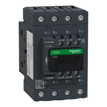 Picture of TeSys; TeSys Deca, Contactor, 4P(4 NO), AC-1, 0 to 440V, 60A, 24VDC standard coil