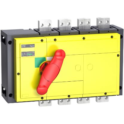 Picture of switch disconnector, Compact INS800, 800A, with red rotary handle, yellow front, 4 poles