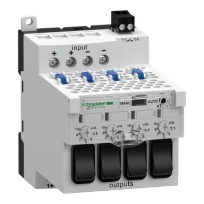 Picture of electronic protection module, phaseo ABL7 ABL8, 28 to 28.8V DC, 10A, for regulated SMPS, 2 pole breaking by channel