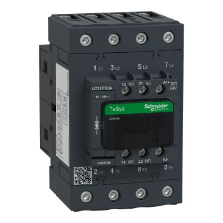 Picture of TeSys; TeSys Deca, Contactor, 4P(4 NO), AC-1, 0 to 440V, 80A, 24V DC standard coil