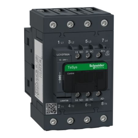 Picture of TeSys; TeSys Deca, Contactor, 4P(4 NO), AC-1, 0 to 440V, 80A, 12V DC standard coil