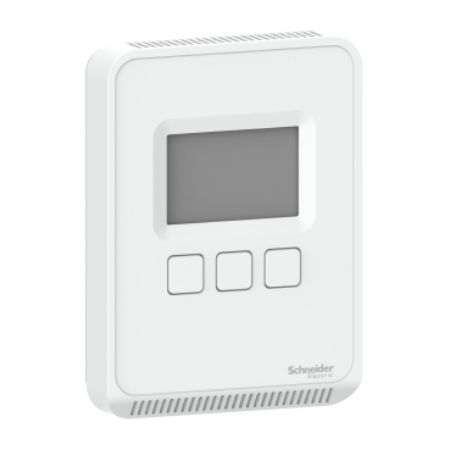 Picture of Sensor, SpaceLogic SLP Series, room, CO2, temperature, segmented LCD, BACnet MSTP/Modbus outputs, matte white housing
