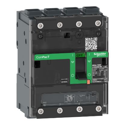 Picture of Circuit breaker, ComPacT NSXm 160E, 16kA/415VAC, 4 poles 3D (neutral not protected), TMD trip unit 80A, EverLink lugs
