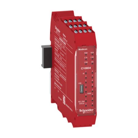 Picture of safety controller, Modicon MCM, 8 inputs 4 outputs, combined with backplane expansion connector, screw