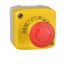Picture of Control station, Harmony XALK, plastic, yellow lid, 1 red mushroom 40mm, turn to release, 1NC with monitoring, unmarked, UL/CSA certified