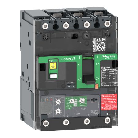 Picture of Circuit breaker, ComPacT NSXm 160E, 16kA/415VAC, 3 poles, MicroLogic 4.1 trip unit 160A, lugs/busbars