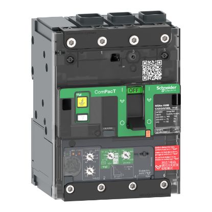 Picture of Circuit breaker, ComPacT NSXm 160B, 25kA/415VAC, 3 poles, MicroLogic 4.1 trip unit 100A, EverLink lugs