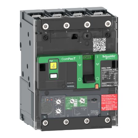 Picture of Circuit breaker, ComPacT NSXm 63B, 25kA/415VAC, 4 poles, MicroLogic 4.1 trip unit 50A, lugs/busbars