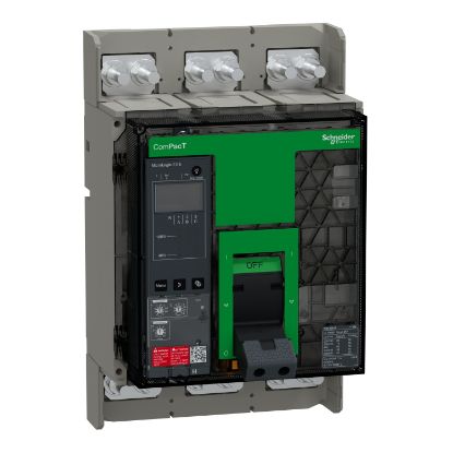 Picture of Circuit breaker, ComPacT NS1250H, 70kA at 415VAC, 3P, fixed, manually operated, MicroLogic 2.0E control unit, 1250A