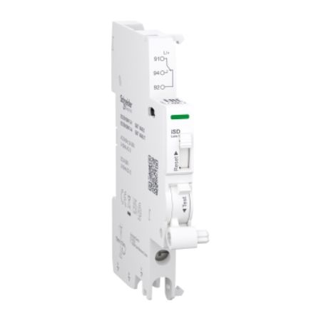 Picture of Auxiliary contact, Acti9 A9A, iSD, 1 C/O, 2mA to 100mA, 24VAC to 250VAC, 24VDC to 220VDC, bottom connection