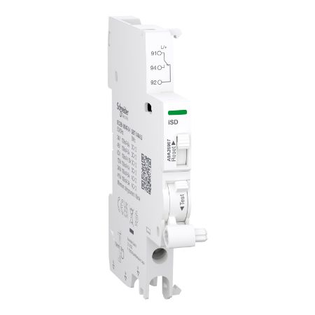 Picture of Auxiliary contact, Acti9 A9A, iSD, 1 C/O, 100mA to 6A, 24VAC to 415VAC, 24VDC to 130VDC, bottom connection