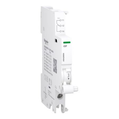 Picture of Auxiliary contact, Acti9 A9A, iOF, 1 C/O, 100mA to 6A, 24VAC to 415VAC, 24-130 VDC, bottom connection