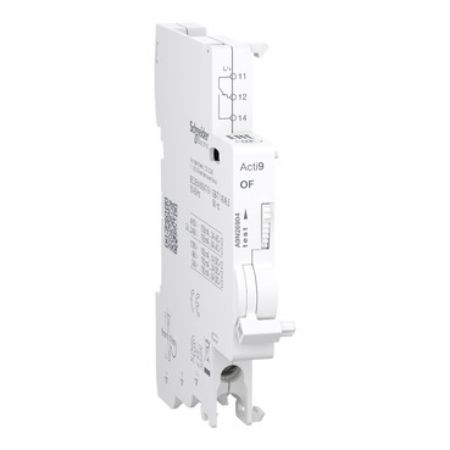 Picture of Auxiliary contact, Acti9 A9N, OF, 1 C/O, 100mA to 6A, 24VAC to 415VAC, 24VDC to 130VDC, bottom connection