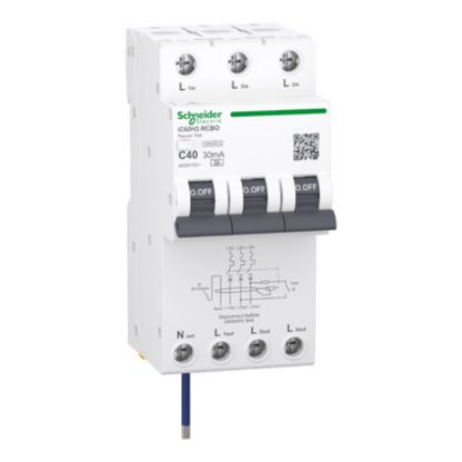 Picture of Residual current breaker with overcurrent protection (RCBO), Acti9 iC60H3, 3P+Ns, C Curve, 40A, 30mA, A type, 10000A