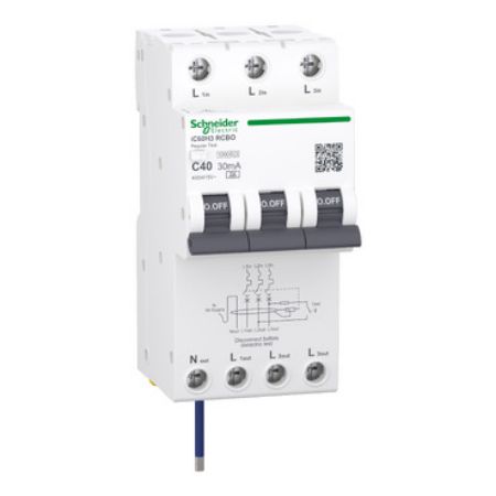 Picture of Residual current breaker with overcurrent protection (RCBO), Acti9 iC60H3, 3P+Ns, C Curve, 40A, 30mA, A type, 10000A