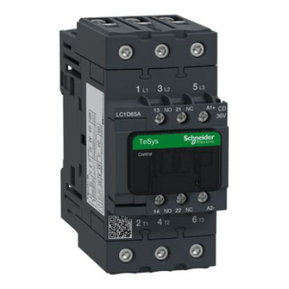 Picture of TeSys; TeSys Deca, Contactor, 3P(3 NO), AC-3/AC-3e, 0 to 440V, 65A, 36VDC standard coil