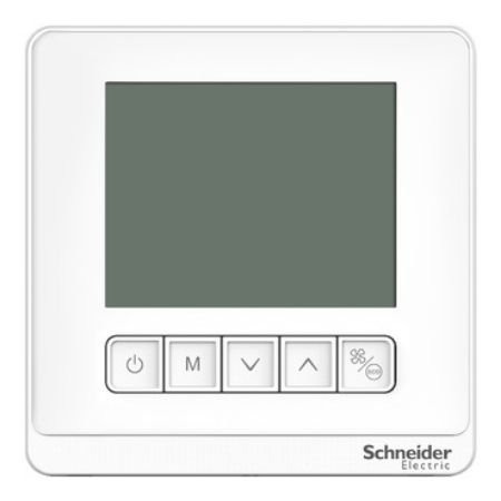 Picture of Thermostat, Spacelogic, fan coil proportional, networking, LCD 5 Button, 4P, 3 fan, modbus, external sensor, 240V, white