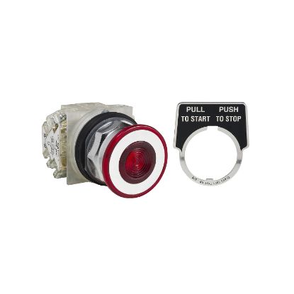 Picture of Push-button, Harmony 9001K, metal, mushroom 41mm, red, 30mm, 2 positions, push-pull, 2 C/O