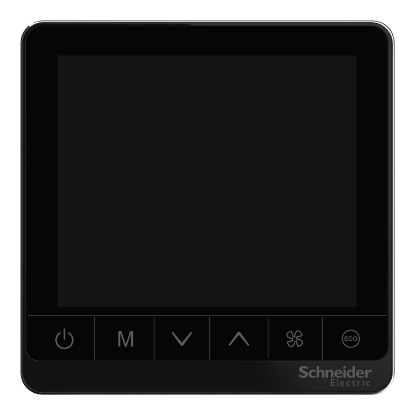 Picture of Thermostat, Spacelogic, fan coil on/off, networking, touchscreen, 4P, ECM fan 0-10V, modbus, external sensor, 240V, black