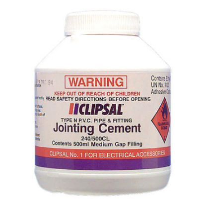 Picture of Clipsal - Cable Management, PVC Medium Gap Filling Clear Cement, 500ml Bottle with Brush