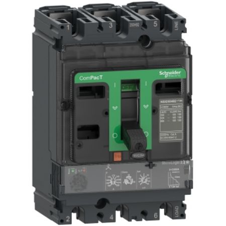 Picture of Circuit breaker, ComPacT NSX100HB2, 100kA/690VAC, 3 poles, MicroLogic 2.2M trip unit 50A